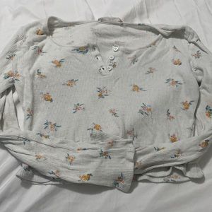 floral long sleeve half button up